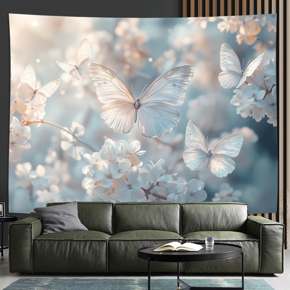 1 piece peony butterfly tapestry, polyester fabric, machine washable, suitable for living room, bedroom, office decoration