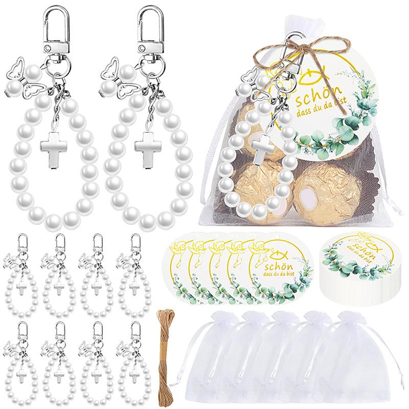 

10 Sets Angel Keychains Favor, Pearl Angel Keychain Gifts Bulk Guardian Angel Pendant Keychain With Thank You Tags Organza Bag
