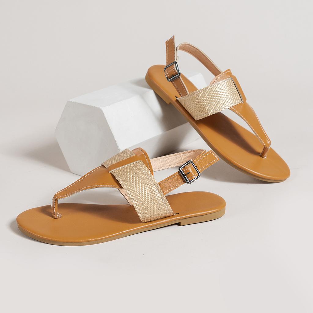 fashion New Summer Women Sandals Pin-toe Flat Bottom Herringbone Snap Open Toe Casual Sandals Color Matching Large Size 35-43 Flip Flops