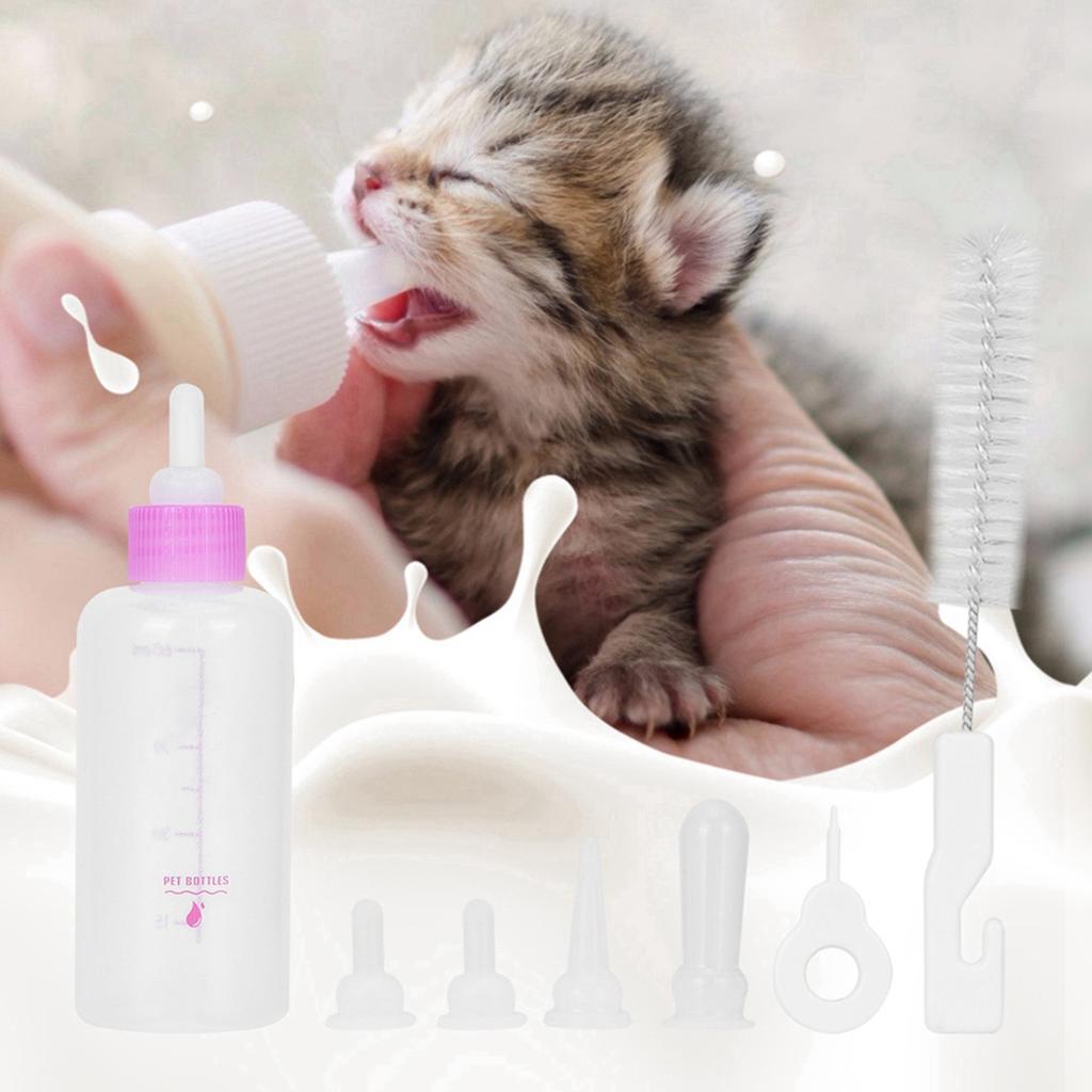 6PCS  Set 60ml Pet Puppy Kitten Feeding Bottle Small Dog Cat Milk Nursing Care Kit