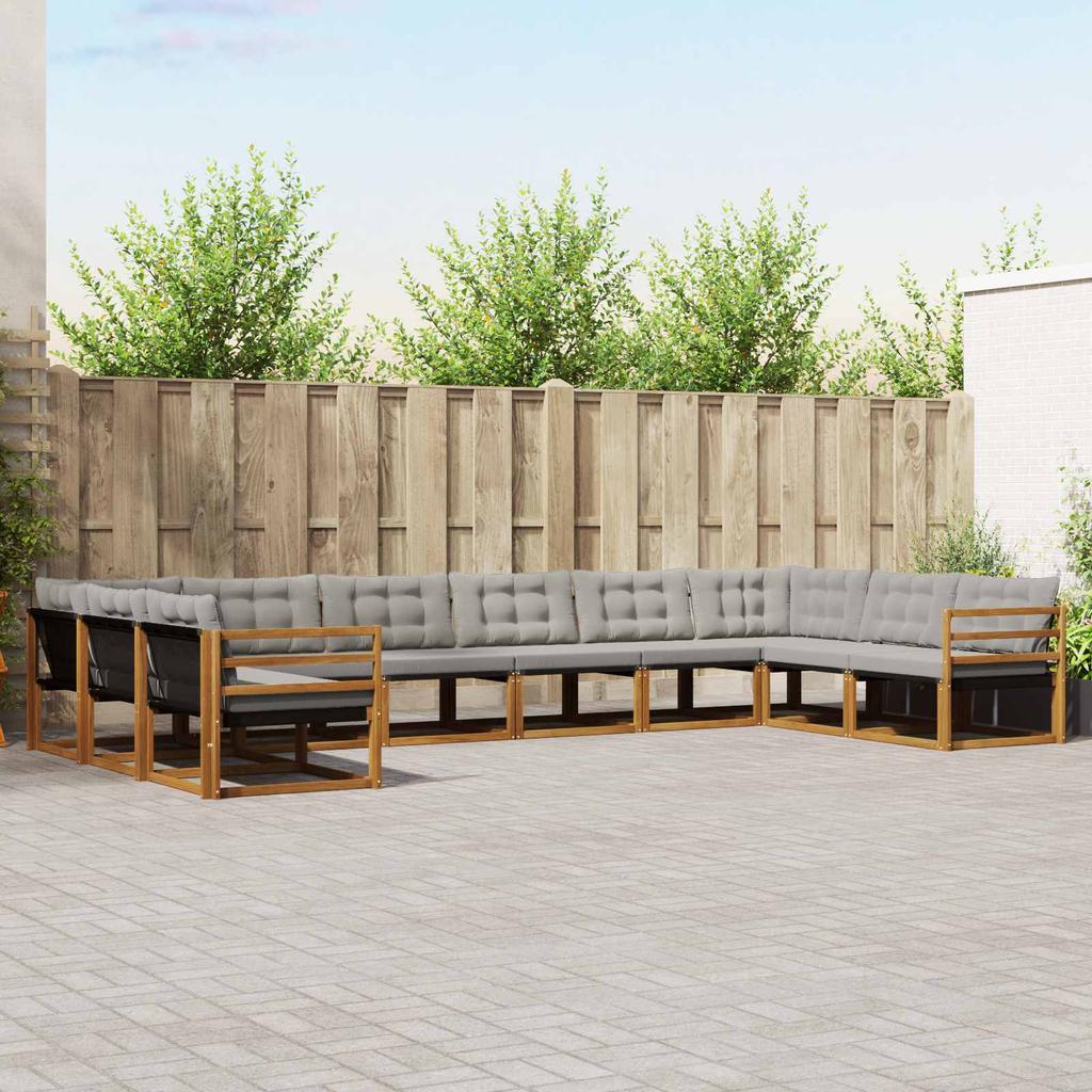 Outdoor Sofa Set with Cushions 10 pcs Natural and Light Grey