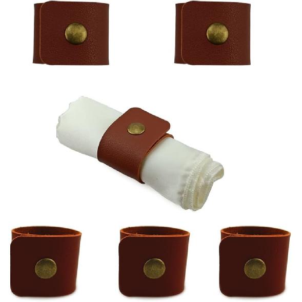 Rustic Leather Napkin Rings Set of 6 Brown Faux Leather Farmhouse Napkin Rings for Dinner Table Decor