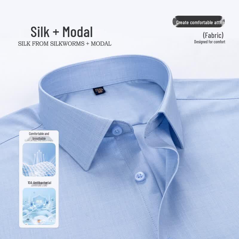 ROMON Men s Silk Blend Short-Sleeve Business Casual Shirt 44