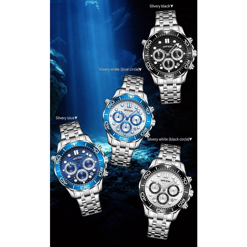 SANDA Brand Men's Quartz Watch Multi Functional Timing Waterproof Calendar Night Light Men's Stainless Steel Watch