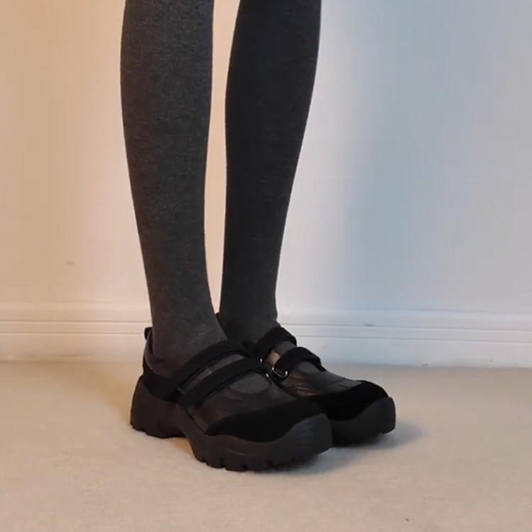Spot version~ Retro lightweight sports casual shoes women's cross with round head suede thick sole comfortable Mary Jane single shoes