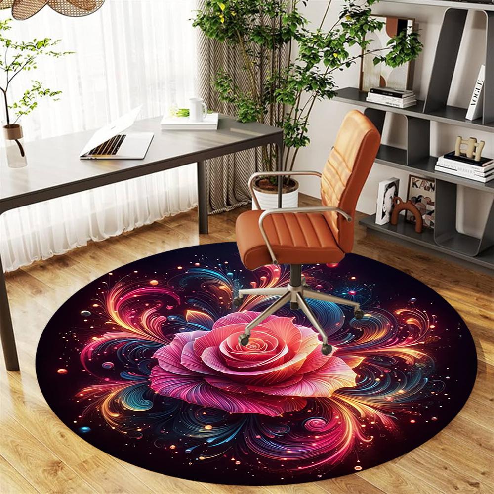1pc Floral Fantasy Round Chair Mat Area Rug - Non-Slip, Floor Mat for Office, Bedroom, Ideal Home Decor Christmas Gift P0811481