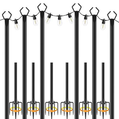 String Light Pole 10 Ft Coated Metal Pole with Fork Outdoor Light Pole with Spikes String Light Holder for Patio Deck Garden Wedding Party Decor