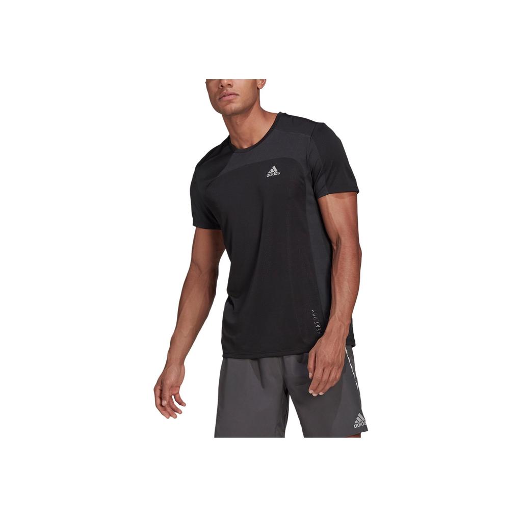 adidas Heat Rdy Reflective Logo Color Block Running Tee Men Tops Black GK4301
