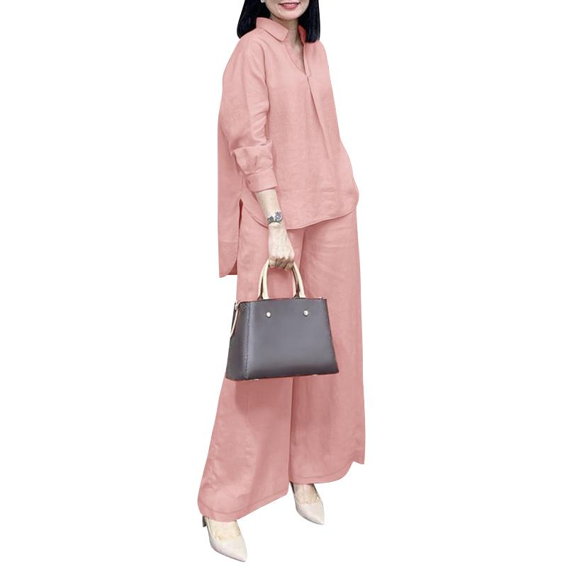 

ZANZEA Женская блузка с длинными рукавами и брюки повседневные комплекты из двух предметов M розовый