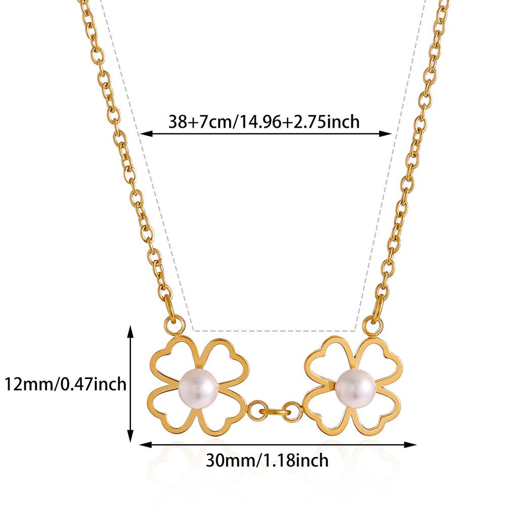 Exquisite Stainless Steel Four-Leaf Clover Necklace 18K Gold-Plated Pearl Flower-Shaped Necklace Classic Jewelry