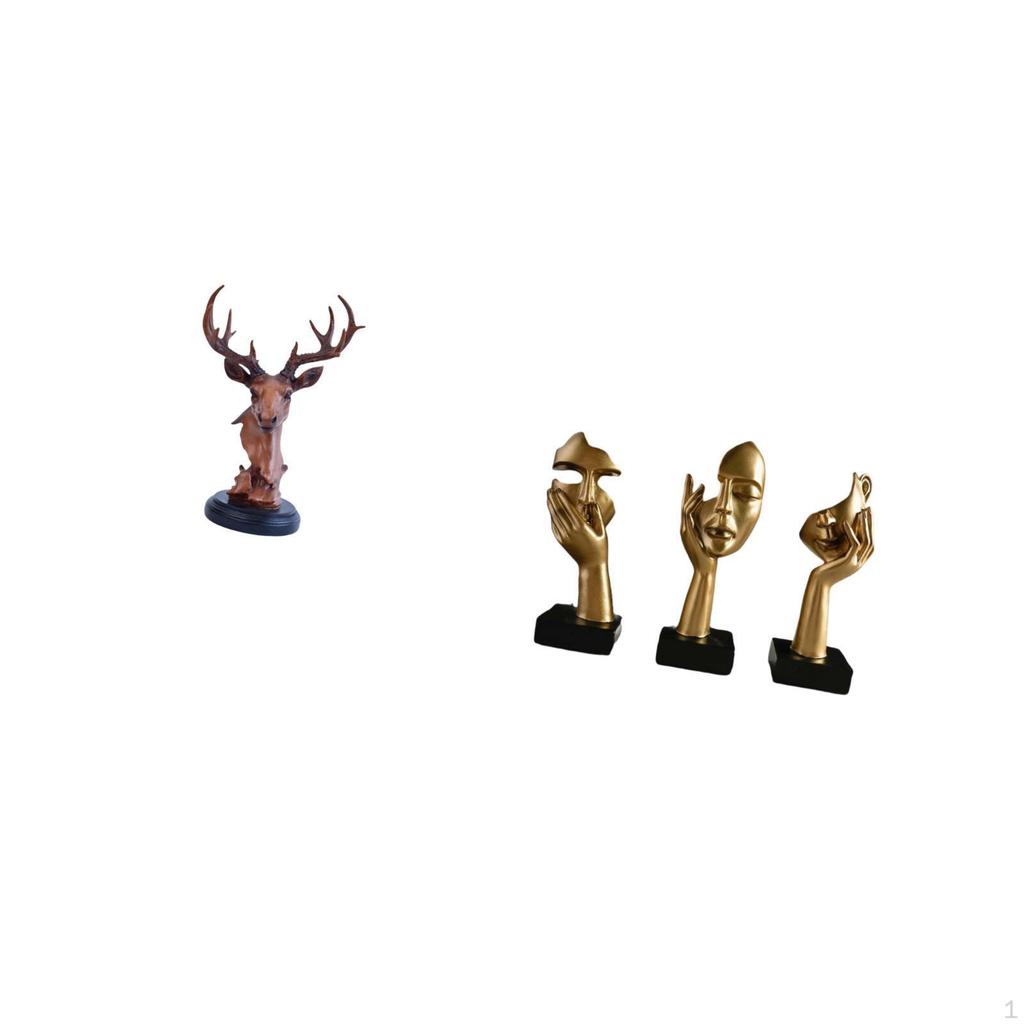 Resin Deer Head Figurine And Abstract Thinker Statues for Home Office Decor NightStand Desktop
