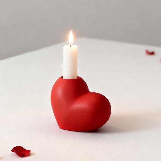 Yousheng Red Heart Shaped Candlestick Holder Romantic Ceramic Candle Holder for Wedding Party Dining Table Centerpiece Anniversary Valentine's Day