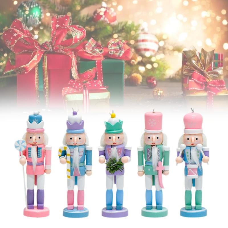 5pcs Wooden Nutcracker Soldier Puppet Figurine Home Tabletop Decor Xmas Gift