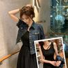 Hong Kong Retro Denim Short Jacket & Camisole Dress Set for Women - Summer Thin, Loose Fit, Short-Sleeved Two-Piece