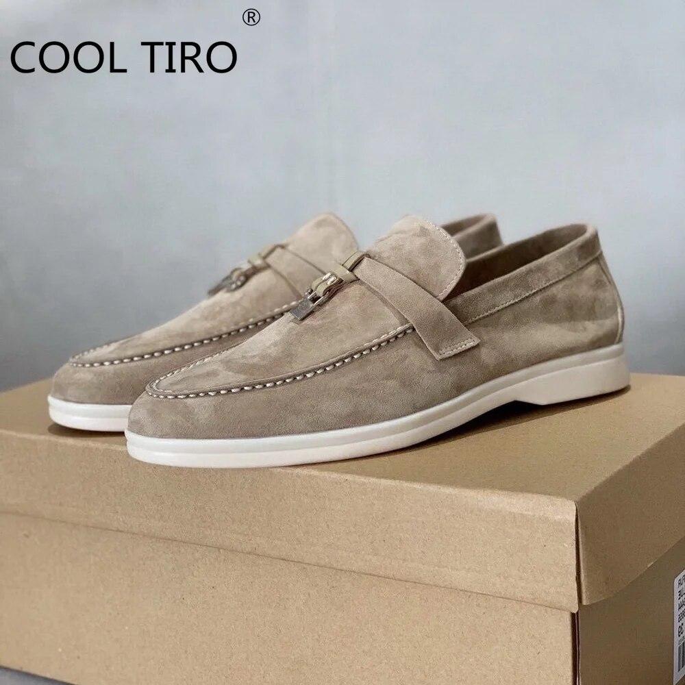 Woman Flat Shoes Slip On Women Loafers Leather Metal Lock Blue Suede Moccasins Mules Casual Driving Shoe Summer Walk Shoes Femme