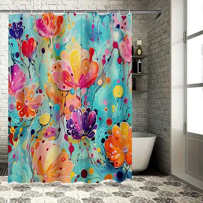 Entzückender Floraler Duschvorhang Kräftige Farben Abstraktes Design für Badezimmerdekor Moderner Druck Wohnaccessoires Wasserdichtes Gewebe
