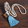 Handmade Wooden Bead Necklace Women's Versatile Long Fringed Sweater Chain Cross Necklace Jewelry