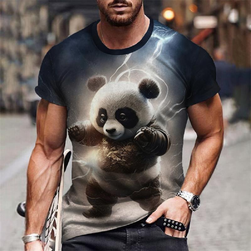 Cartoon Panda Pattern T-Shirt For Men Cool Animal 3D Printed Tees Summer Casual Crew Neck Tops Short Sleeve Oversized Tee Shirts