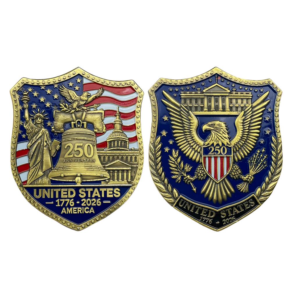 USA Shield Pin Liberty Bell Eagle Capitol Challenge Coin Badge 1776-2026 250th Anniversary of American Independence Souvenir