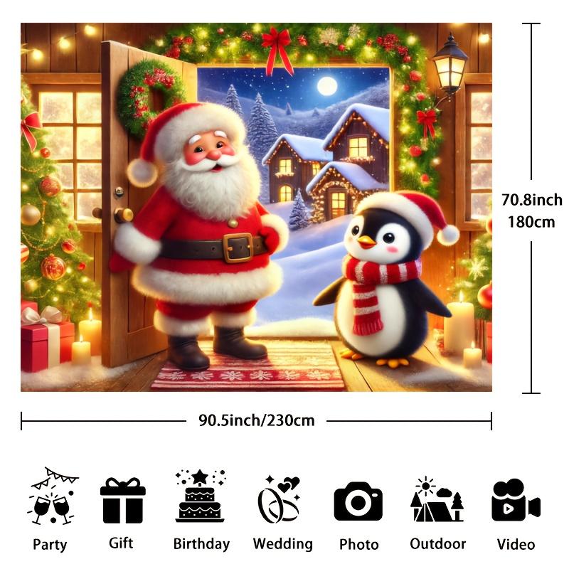 Comfortable Santa Claus and Penguin Photography Background Cloth, Festival Theme Background Cloth