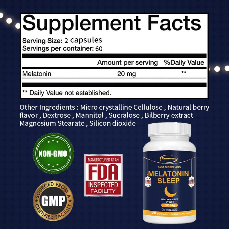 Melatonin 20mg - Provides Natural Sleep Support, Promotes Calmness & Relaxation