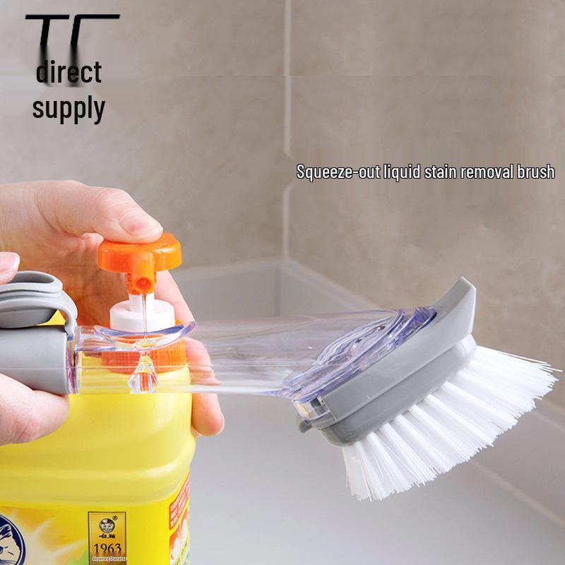 Multifunctional Long-Handle Hydraulic Pot Brush with Liquid Dispenser for Non-Stick Dishwashing