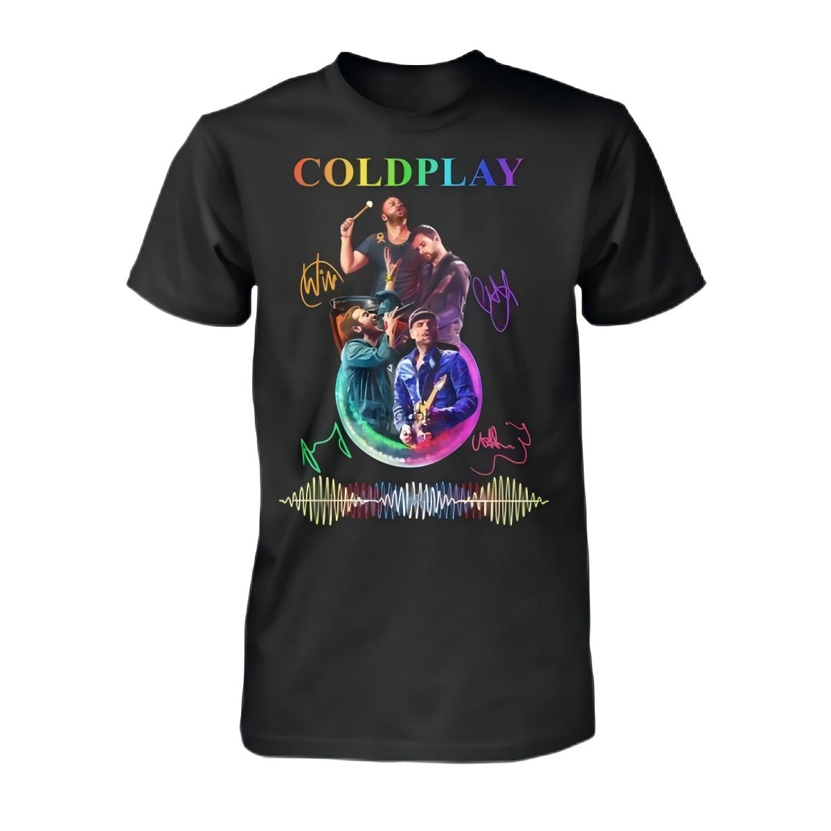 Coldplay Band Members Signature Waveform T-Shirt XXL