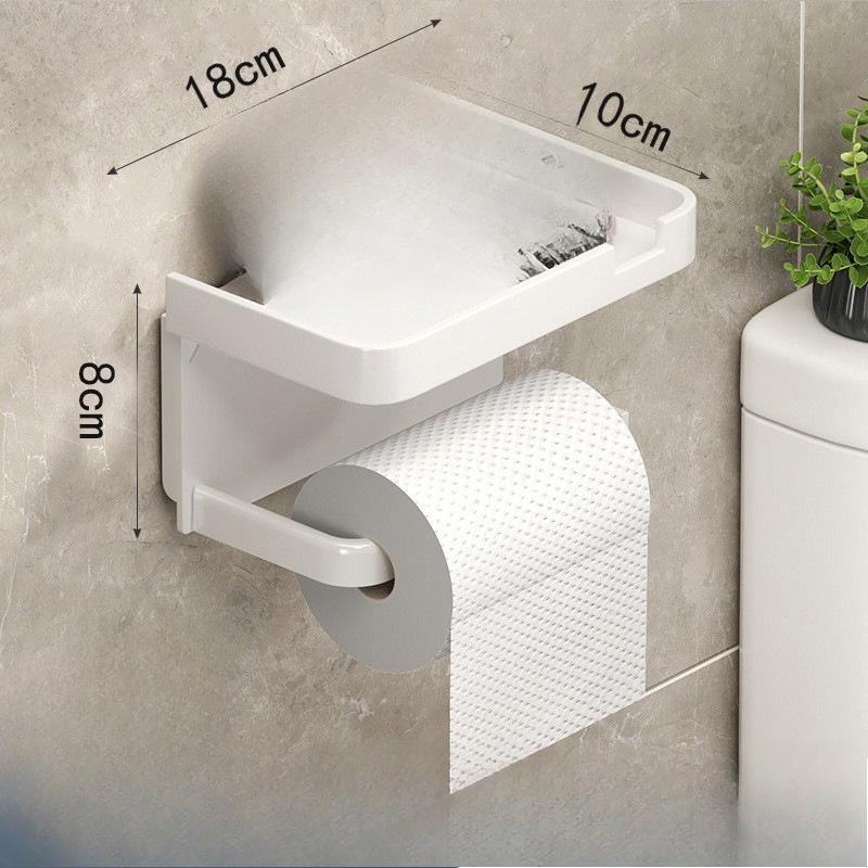 

Non-perforated Toilet Tissue Holder Mobile Phone Storage Rack Plastic Wall-mounted Toilet Tissue Box Toilet Paper Roll Holder 1 pack [Classic White]