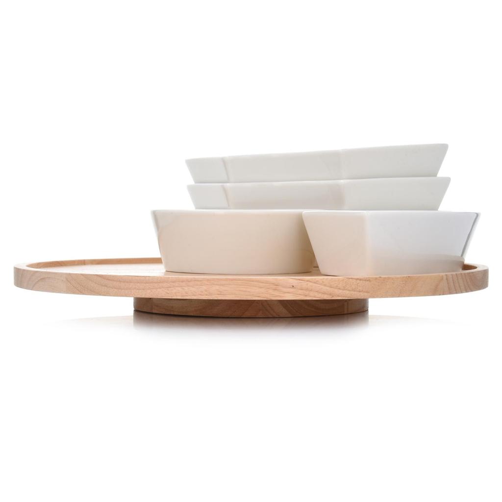 DUKA Elegant Rotating Tray with 5 Porcelain Bowls Warewood DUKA
