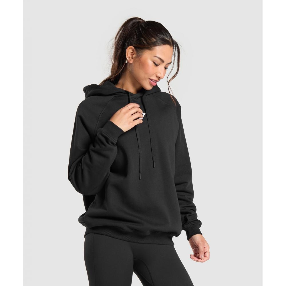 Gymshark Sudadera con capucha de entrenamiento de gran tamaño de forro polar negra B5a7n Bb2j