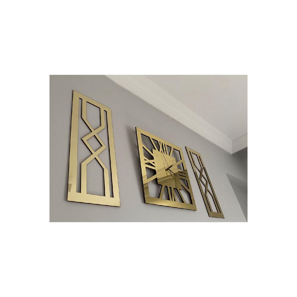 Luxury Gold 3-piece Wall Clock Set Square 40 Cm Stylish Roman Numeral Wall Clock 18x48 Cm Hourglass Paintings