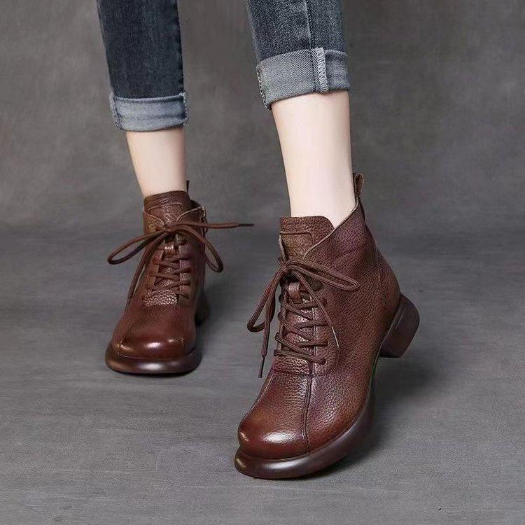 Weichsohlige, weichschaftige Kurzstiefel Herbst und Winter Retro-Ritterstiefel Neue rutschfeste bequeme Samt-Warme Martin-Stiefel