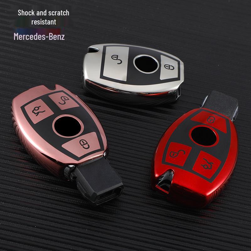 Mercedes TPU Soft Rubber Key Case for A-Class, C-Class, E-Class, GLC-Class, C200L - Car Remote Cover with Buckle
