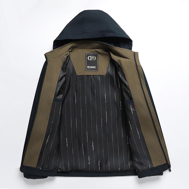Removable Hood Spring-Autumn Dad's Business Casual Jacket for Middle-aged & Elderly