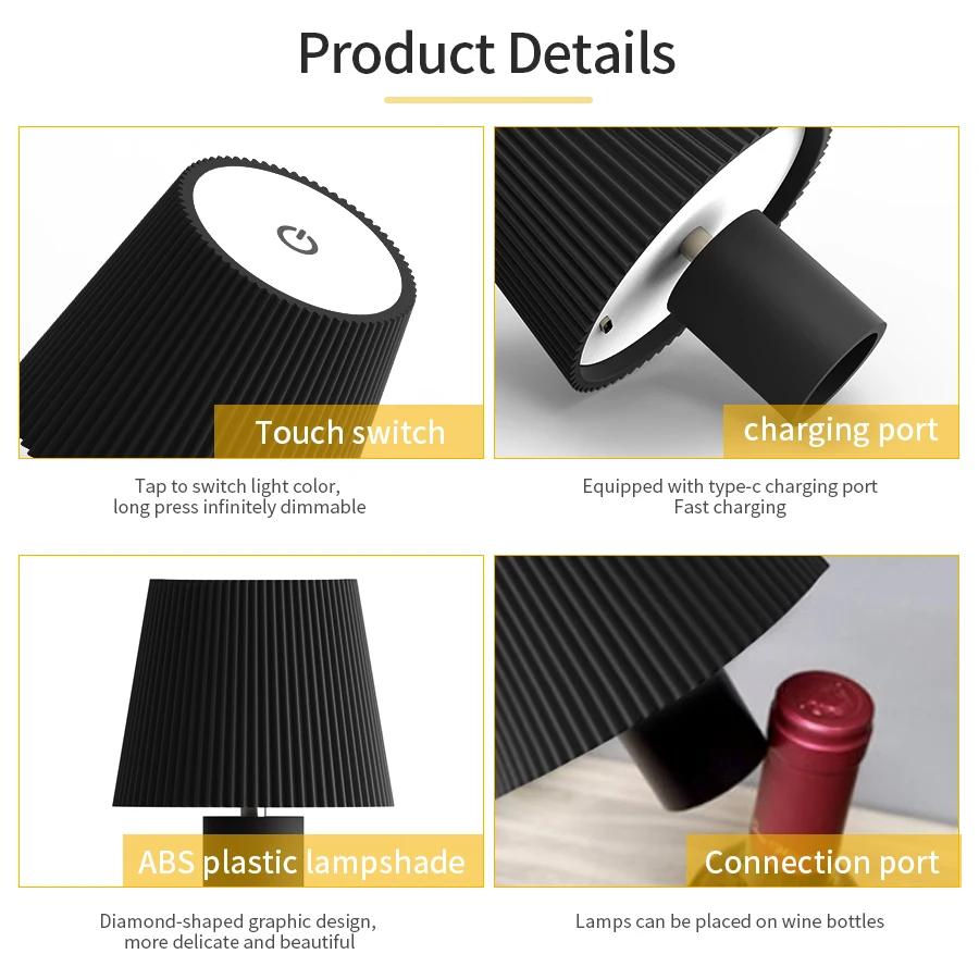 LED Desk Lamp Rechargeable 3 Color Dimming Modern Touch Switch Table Light For Bar Club Restaurant Bedroom Decor Lighting