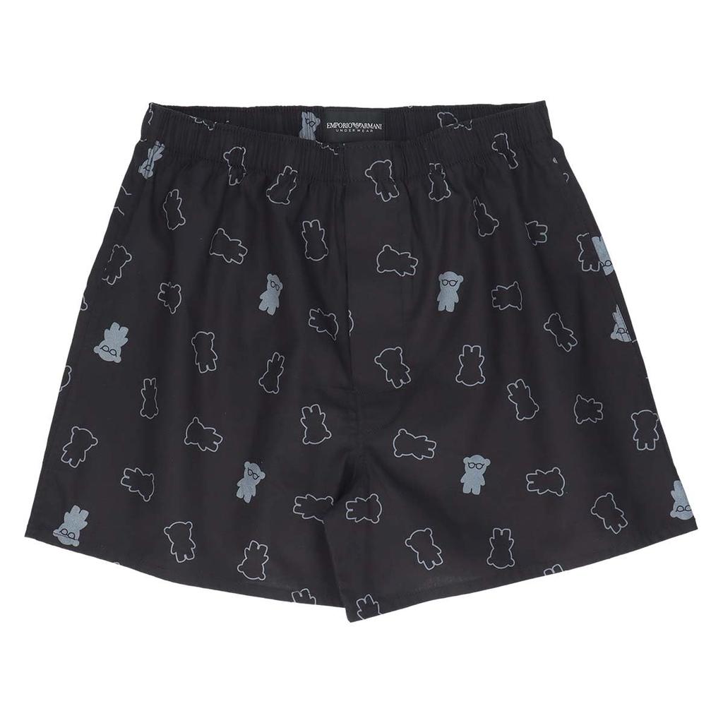 Emporio Armani Manga Bear Cotton Woven Trunks, Front Opening, Men's, Japanese Size, 54240003, Size 98 (Black)