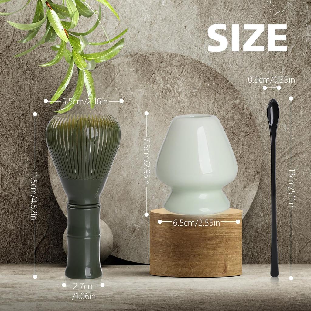 Bigqin Tea Ceremony Matcha Reusable Tea Ceremony Resin Tea Ceramic Stirring and Matcha Brush 3-Piece Set 100-Stand Whisk, Tools, Blender, Spoon,
