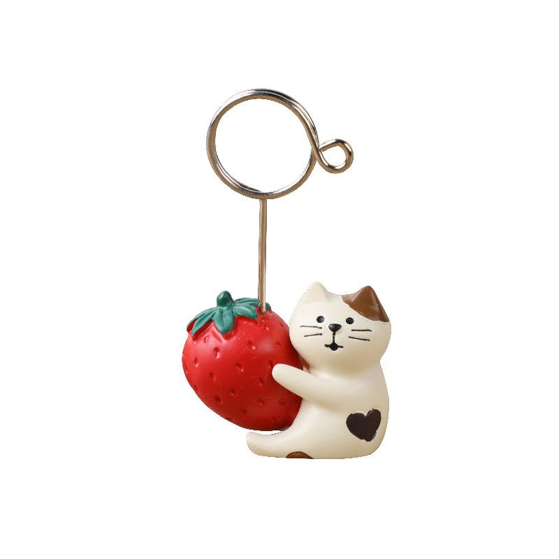 Creative Cute Cat Hugging Strawberry, White Bear Hugging Lemon Resin Message Holder, Desktop Decoration Photo Holder Note Holder