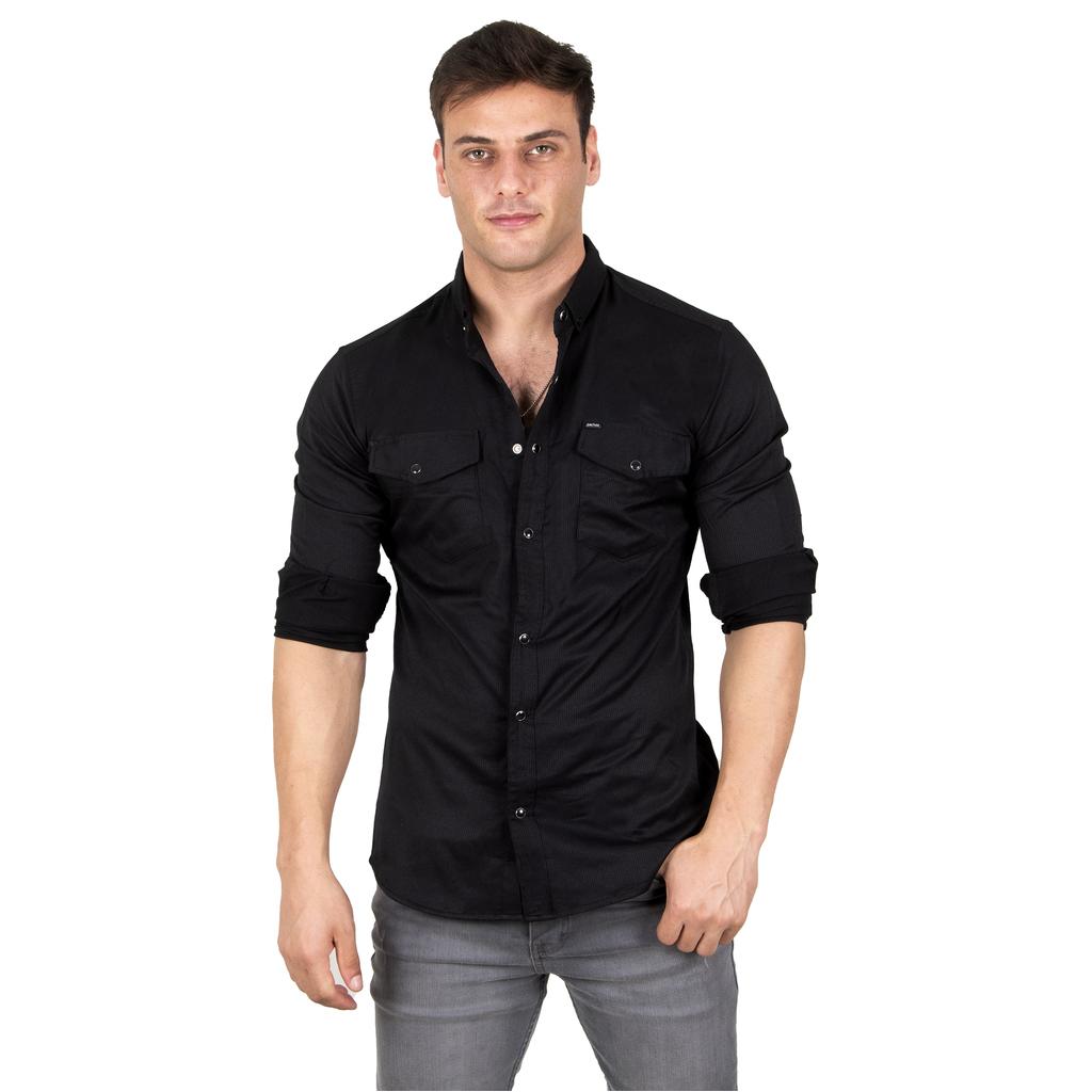 DeepSEA Herren-Hemd aus gestricktem Stoff mit Druckknopf und doppelter Tasche 2300415