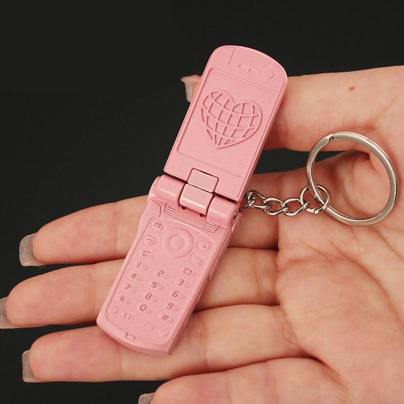 Portable Flip Rotating Small Phone Keychain Charm Pendant With Full Zinc Alloy Designs for Personalize Decoration