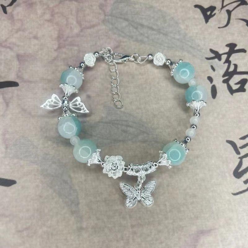 Cool Summer Ice-cold Butterfly Beaded Bracelet, Sweet Blooming Glass Butterfly Knot Bracelet, Student Bracelet
