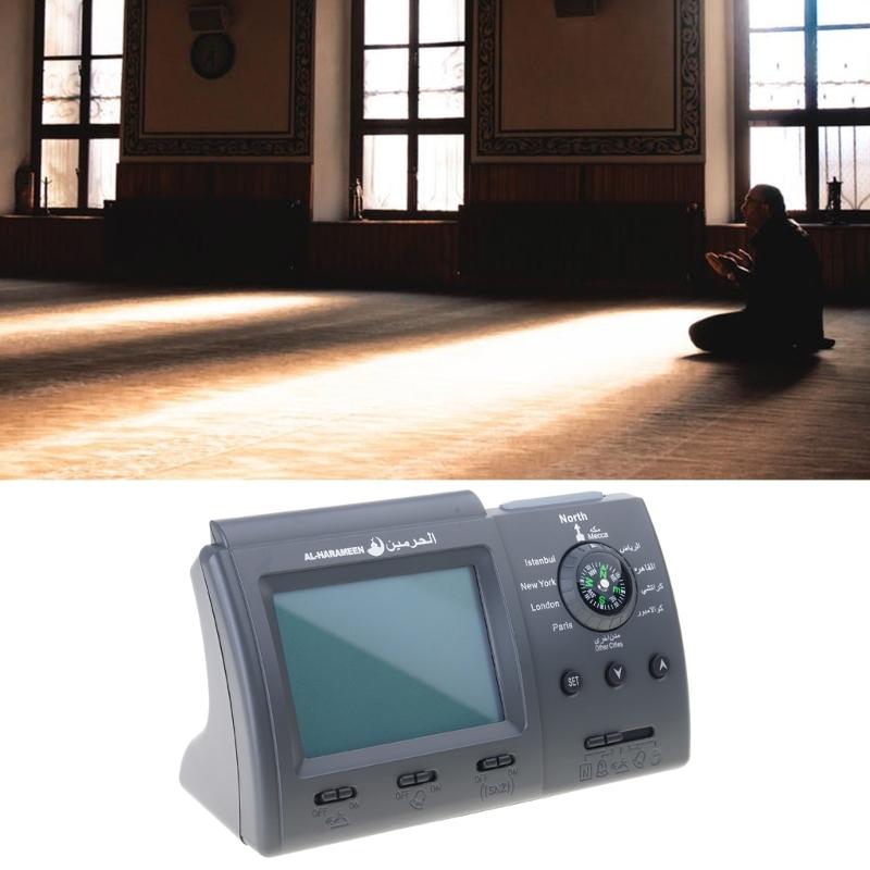 Muslim Table Clock for Prayers Multifunctional Clock with Adhan Alarm blah Direction LED Light Temperature Display