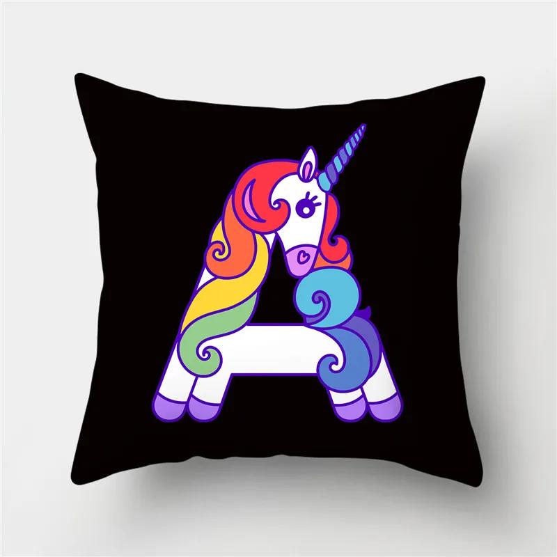 Letters Eenhoorn Kussenhoes Polyester Print Kussensloop Bank Decor Kussen Thuis