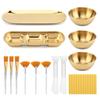 25 Stück Kosmetikzubehör für Gesichtsbehandlungen, 3 goldene Mischschalen, Serviertablett mit 3 Fächern, 3 Gesichts-Fächerpinsel, 3 Gesichtsmasken-Applikatorpinsel,