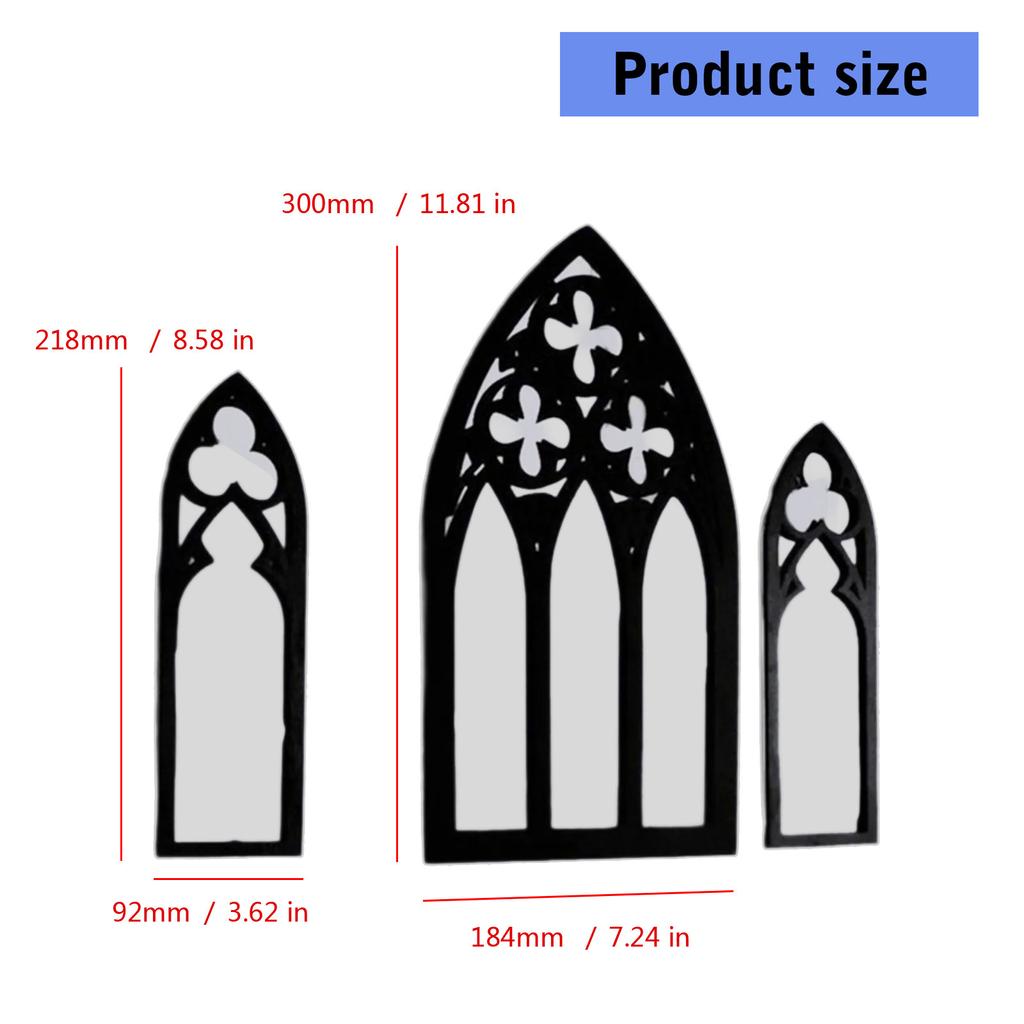 Vintage Styles Gothic Wood Framed Arched Cathedral Window Wall Mirror 3Pieces Set Wall Decors for Classical Interior