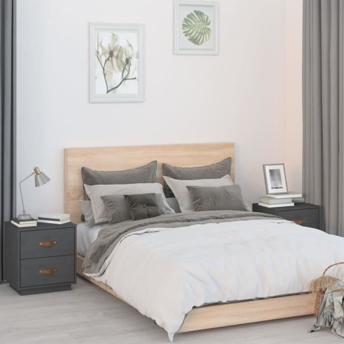 VidaXL Tables de chevet 2 pcs Gris 40x34x45 cm Bois de pin massif818330