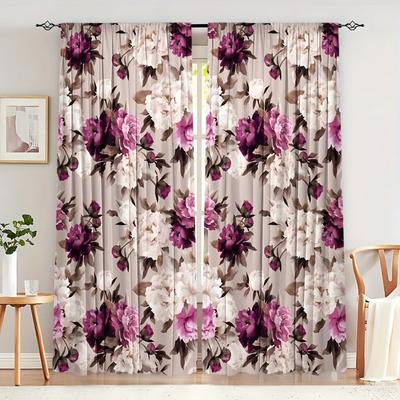 2pcs Multicolor Vivid Flower Pattern Curtains Semi BlackoutCurtains, Bedroom, Living Room, Window, Kitchen, Office, HomeDecor
