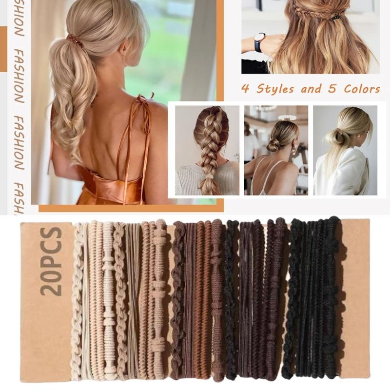 Fashionable Styles Elastic Hair Ties 20Pcs Sturdy Stretch Ponytail Holders for Women and Girls with Thin or Curly Hair