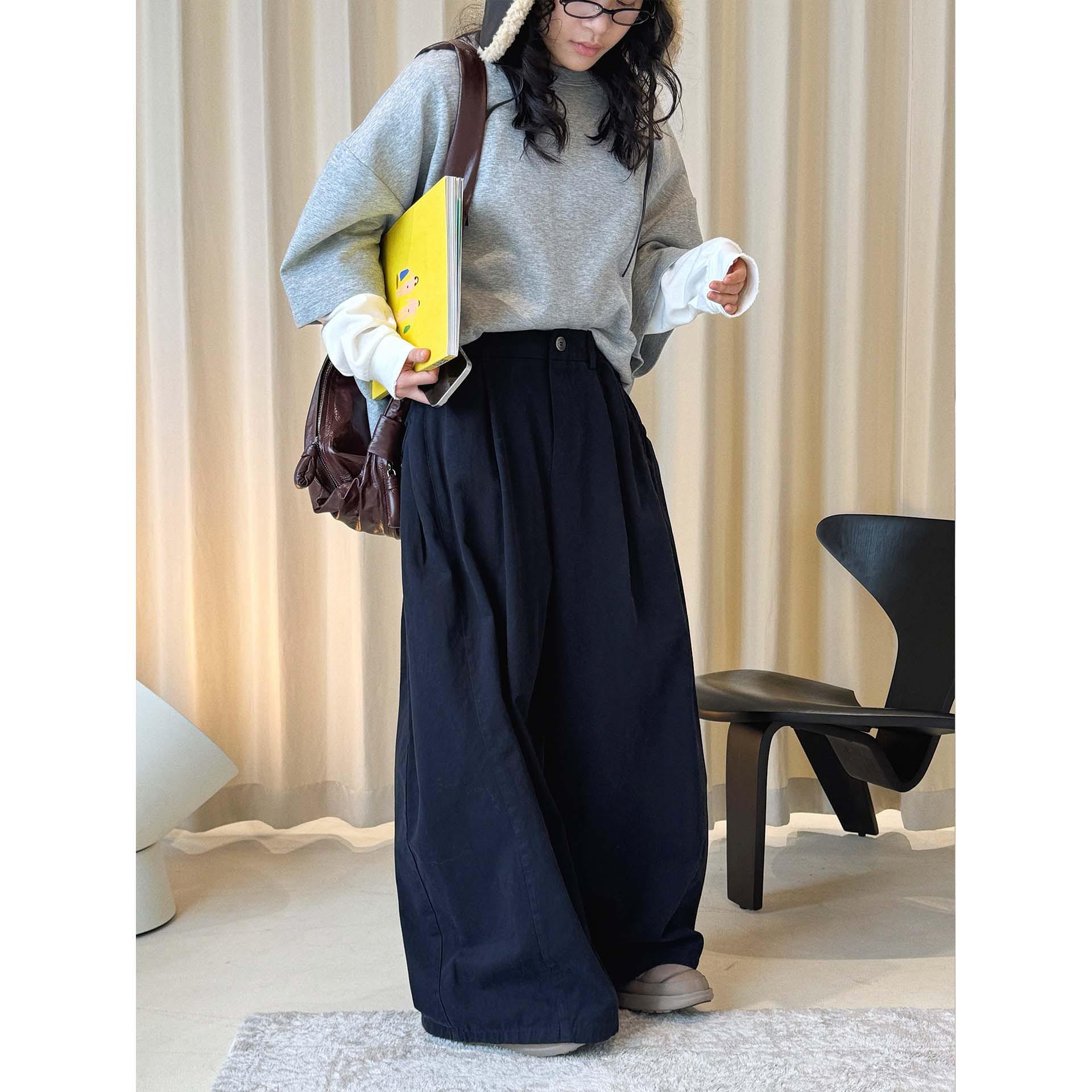 Spring Japanese Retro High-Density Brushed Cocoon Casual Wide-Leg Pants for Women One Size