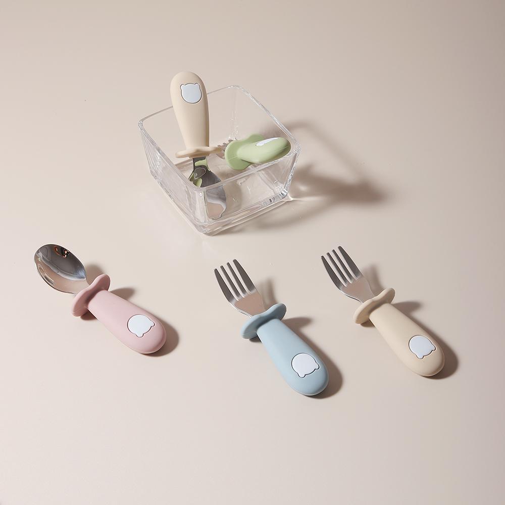 Baby Panda Shape Silicone Spoon and Fork Stainless Steel Baby Feeding Spoon